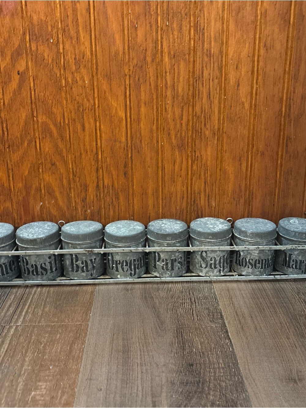 Galvanized Metal Herb Canister Set - Rustic Gray